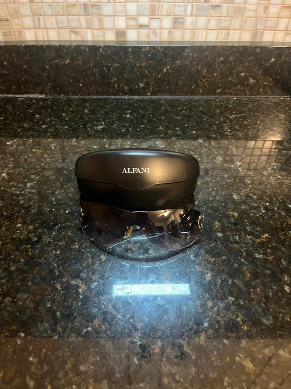 Alfani Black Shield-Style Sunglass Goggles with Branded Hard Case